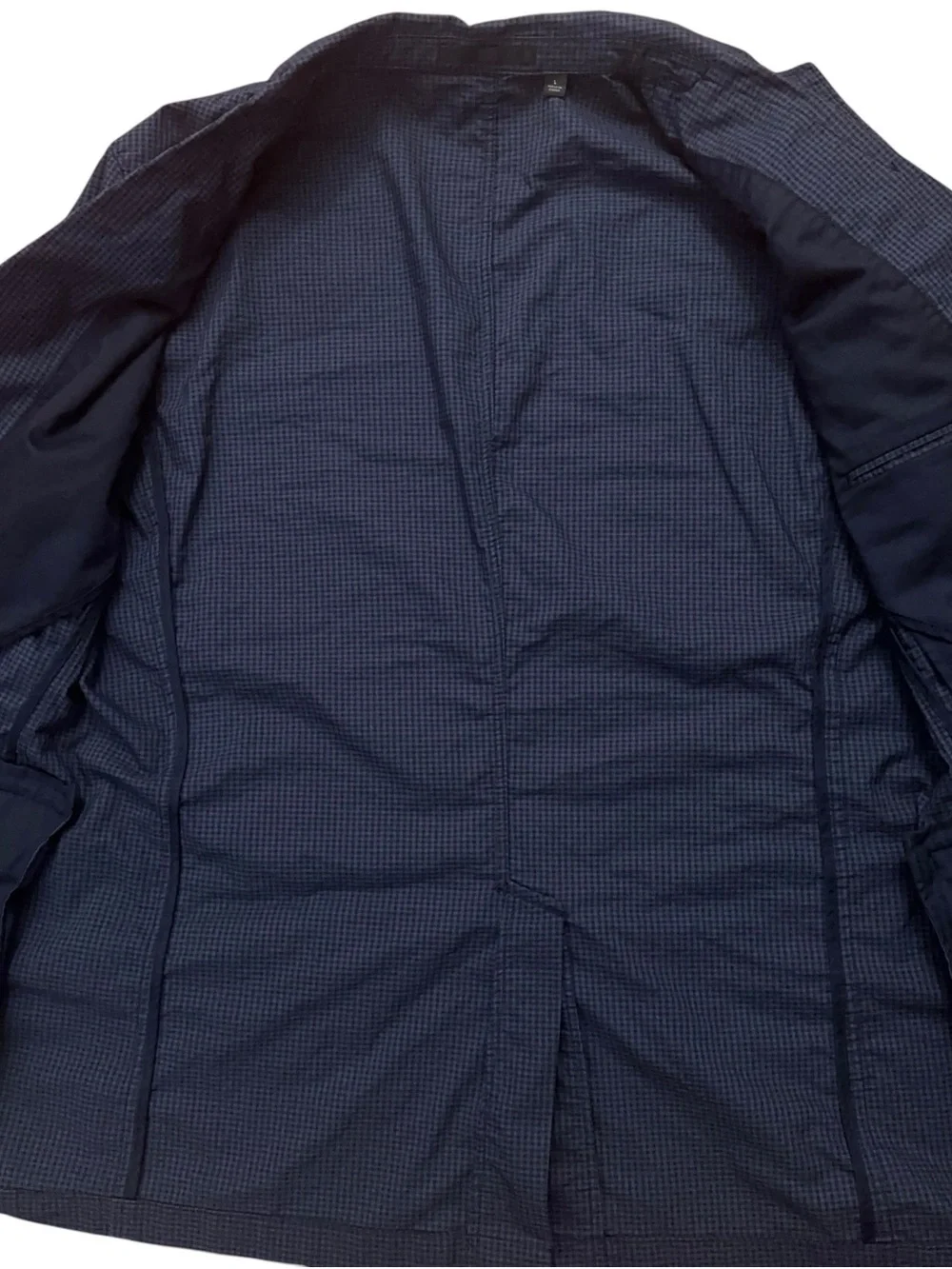 Uniqlo Blazer Jacket Mens L Sports Coat Unconstructured Lightweight Check Blue